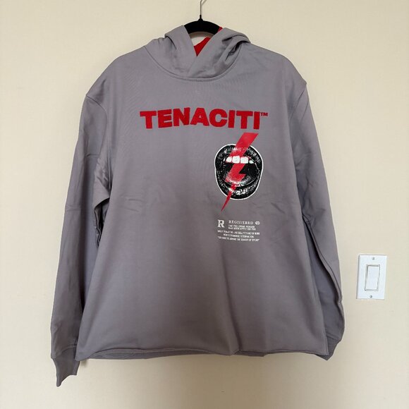 Tenaciti Rock Lips Grey Red Hoodie Rock & Roll Streetwear Men's Large NWT - Picture 1 of 8